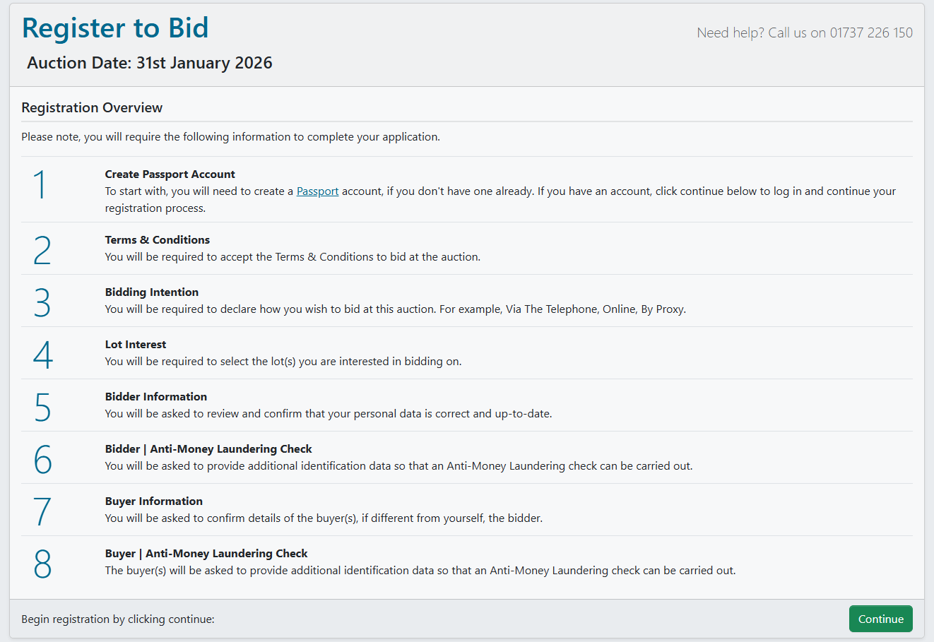 Bidding registration screen