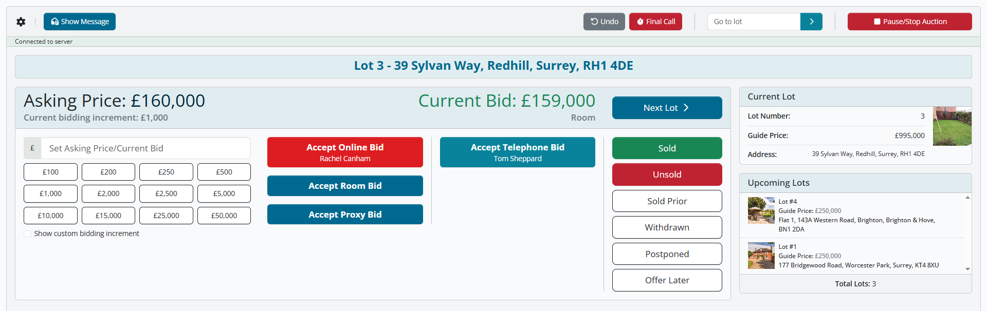 Bidding Auctioneers screen